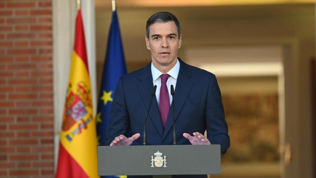 El presidente del Gobierno, Pedro Sánchez, durante una comparecencia desde Moncloa.