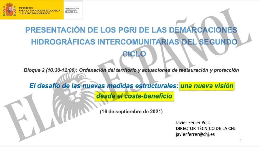 Informe del Ministerio de Transición Ecológica, firmado por Javier Ferrer, director técnico de la CHJ.