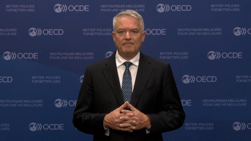 Mathias Cormann, secretario general de la OCDE, durante su intervención 'online' en la clausura  del Wake Up, Spain 2025!