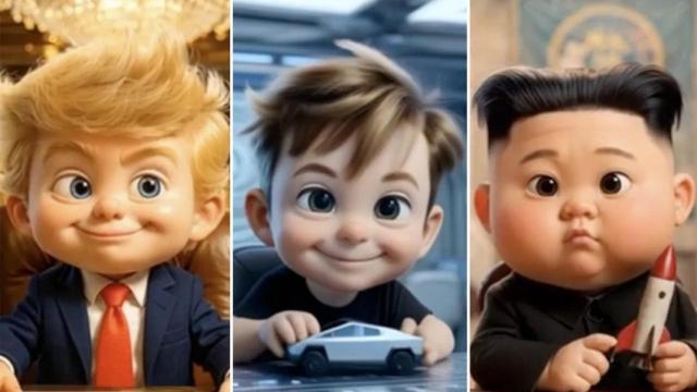 Personajes animados del presidente de EE.UU., el jefe de Doge y Kim Jong-un.